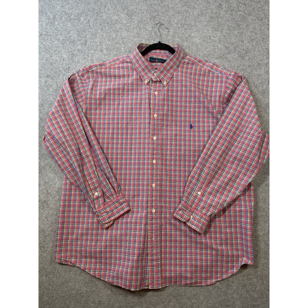Polo Ralph Lauren Shirt Mens 3XB Big Red Green Plaid Tartan Pony Button Down